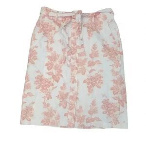 Liz Claiborne Women's Coral & White Floral Linen/Cotton Lined Skirt w Belt